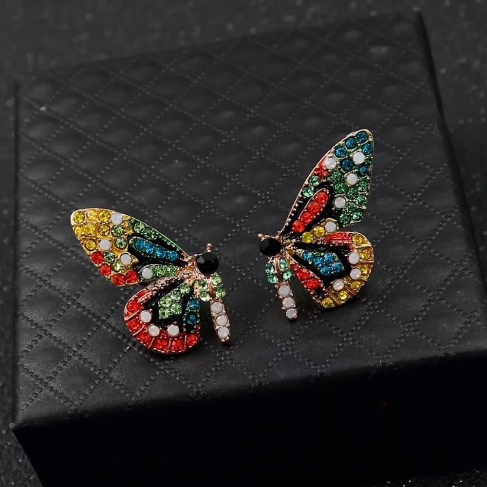 Colorful Butterfly Rhinestones Stud Earrings - Picture 2 of 10